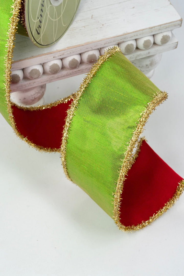Lime Green Tinsel Edged Metallic Ribbon - 2.5" - Greenery MarketRM9598-GR