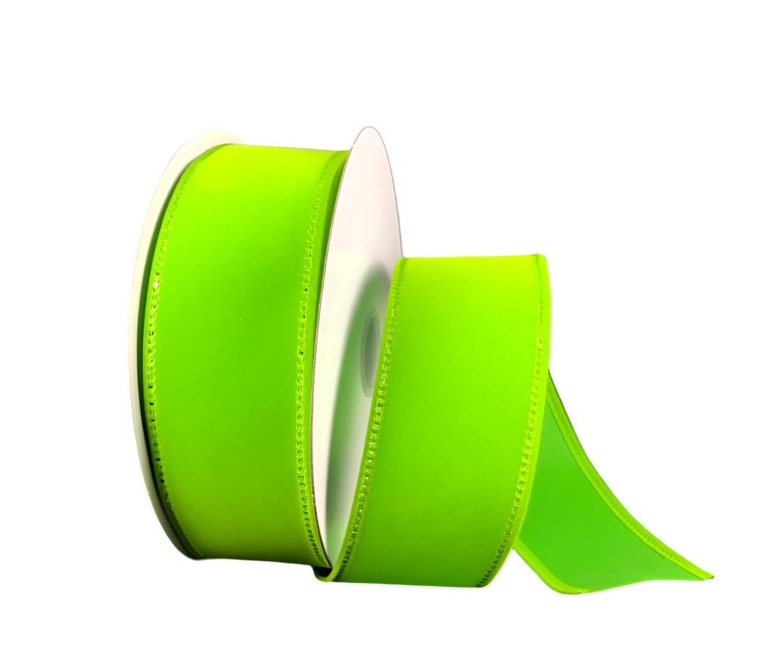 Lime green velvet ribbon, 1.5" wired solid green - Greenery MarketWired ribbon131809 - 09