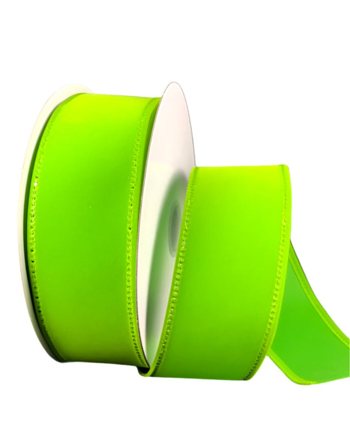 Lime green velvet ribbon, 1.5" wired solid green - Greenery MarketWired ribbon131809 - 09