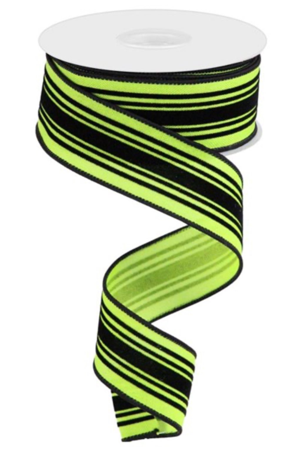 Lime green with black velvet stripe 1.5” - Greenery MarketWired ribbonRGC181933