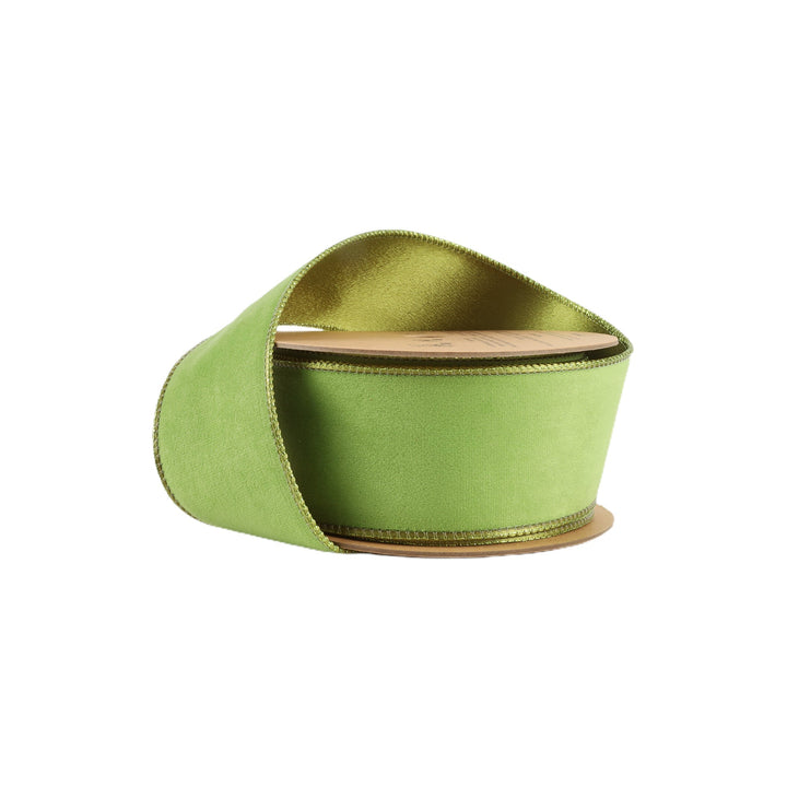 Lime & Shimmer Reversible Classic Velvet Wired Ribbon - 2.5" - Greenery Market7115W - 544 - 63E