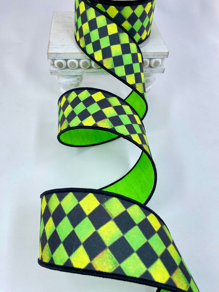 Lime Sketch Checks Farrisilk Wired Ribbon - 2.5" - Greenery MarketRibbons & TrimHR044 - 61