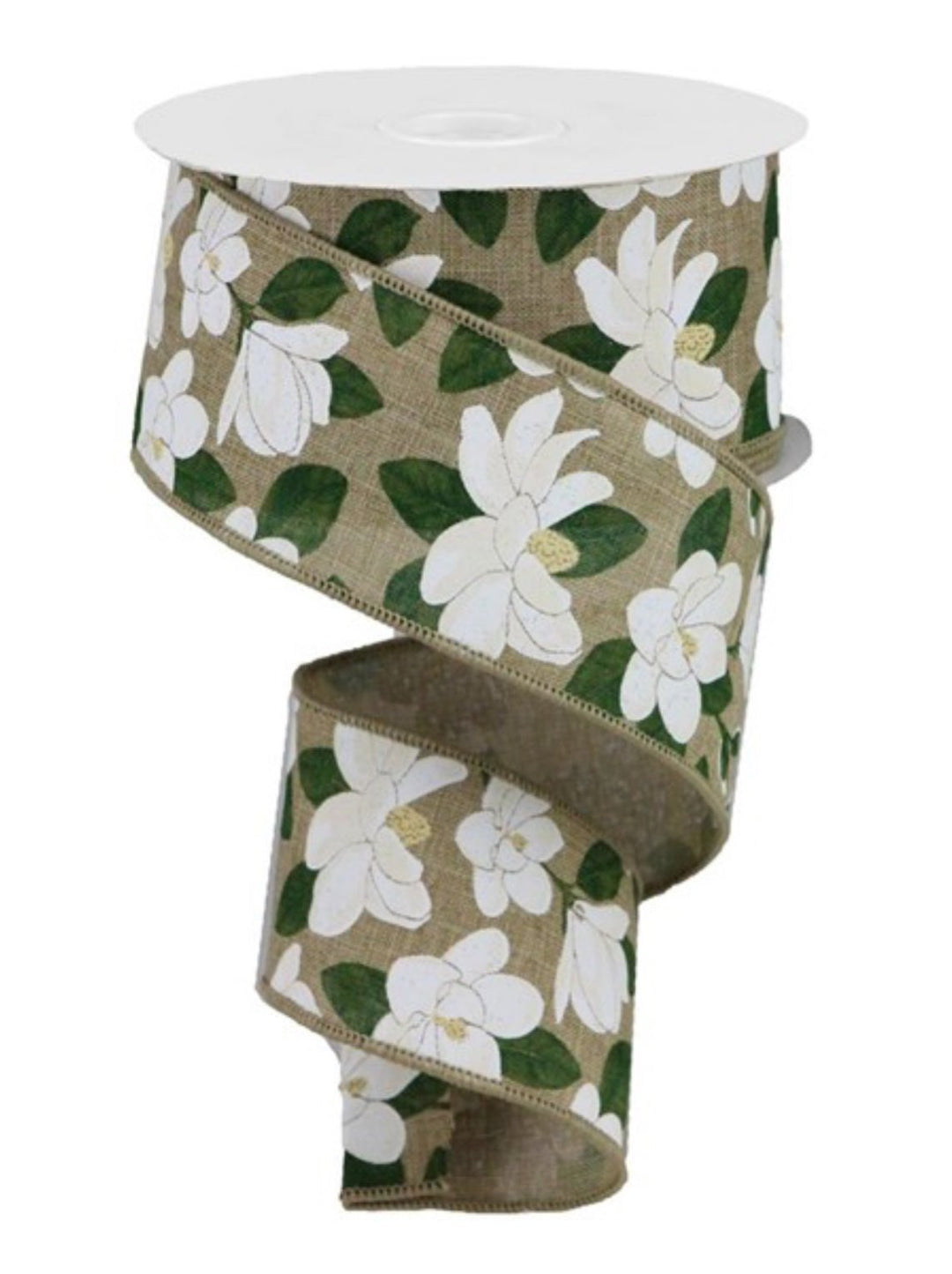 Lt beige magnolias print wired ribbon, 2.5" - Greenery MarketWired ribbonRGA132001