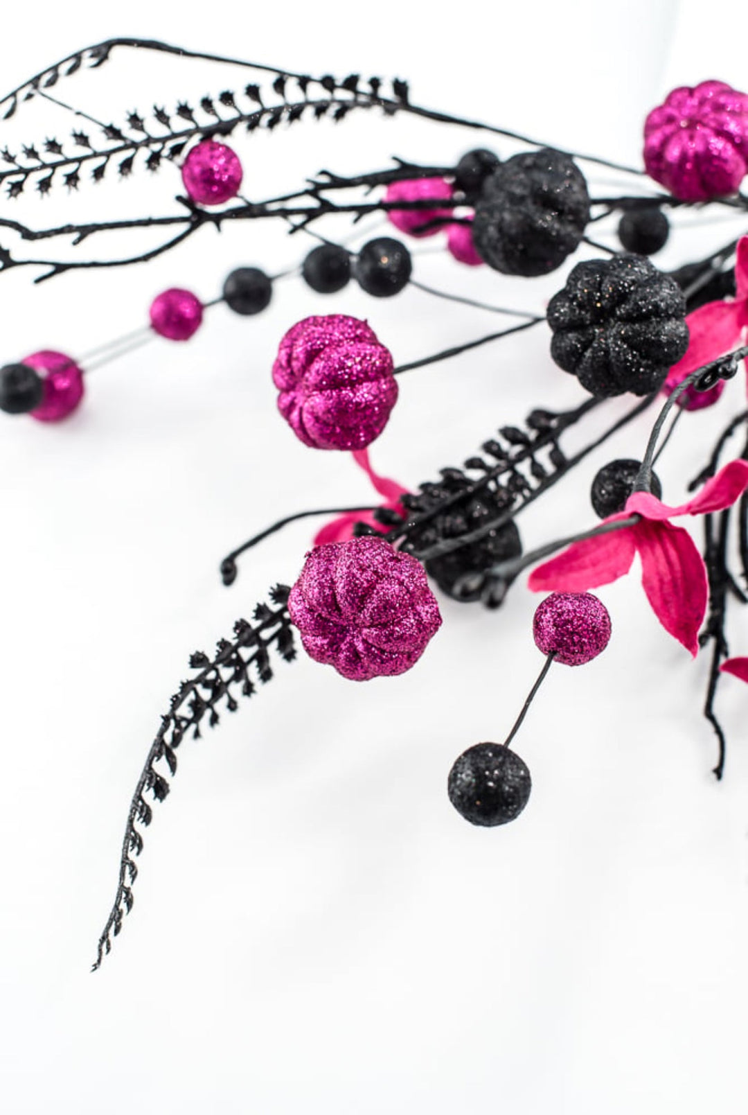 Magenta Pink and Black Glitter Pumpkin Ball Pick - Greenery Market57228BTBK