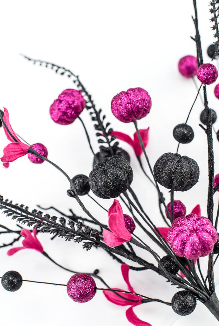 Magenta Pink and Black Glitter Pumpkin Ball Pick - Greenery Market57228BTBK
