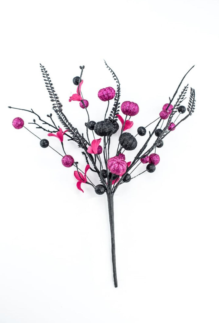 Magenta Pink and Black Glitter Pumpkin Ball Pick - Greenery Market57228BTBK