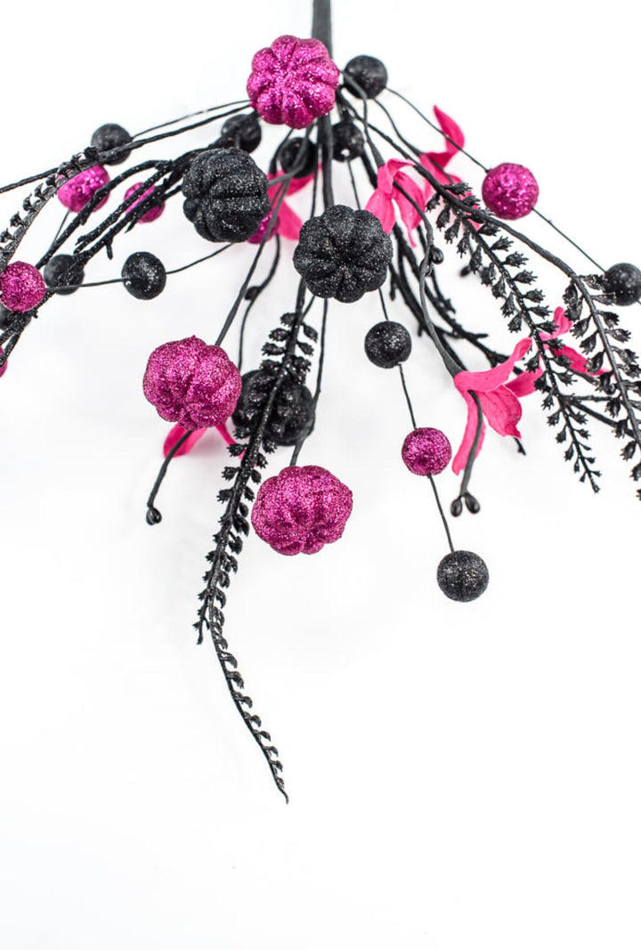 Magenta Pink and Black Glitter Pumpkin Ball Pick - Greenery Market57228BTBK