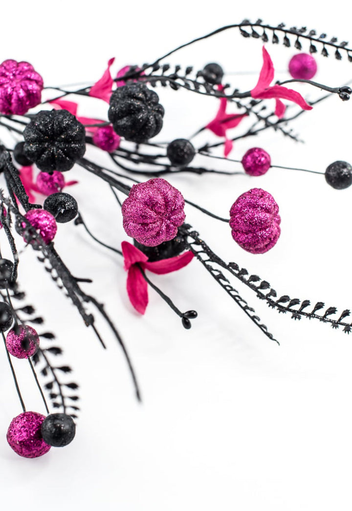 Magenta Pink and Black Glitter Pumpkin Ball Pick - Greenery Market57228BTBK
