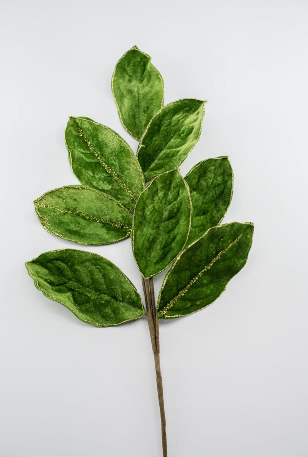 Magnolia leaves velvet sequins stem - bright green - Greenery MarketXF651 - G