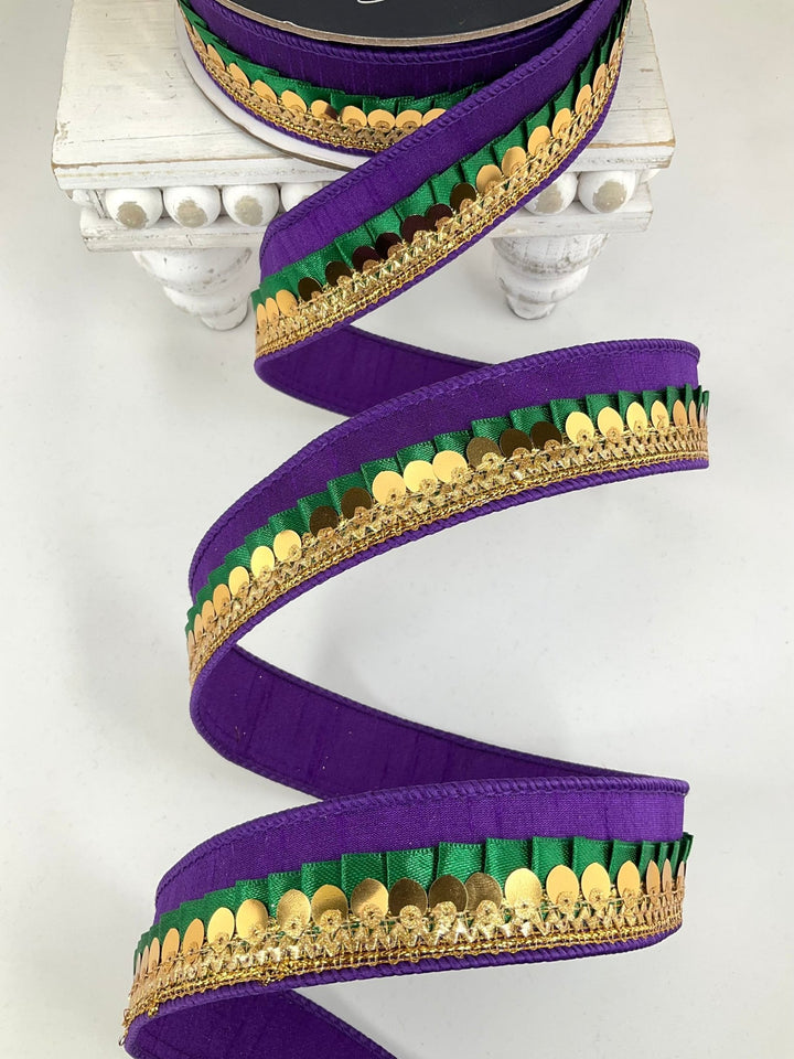 Mardi Gras Festive Frills Farrisilk Wired Ribbon - 1" - Greenery MarketRK783-58