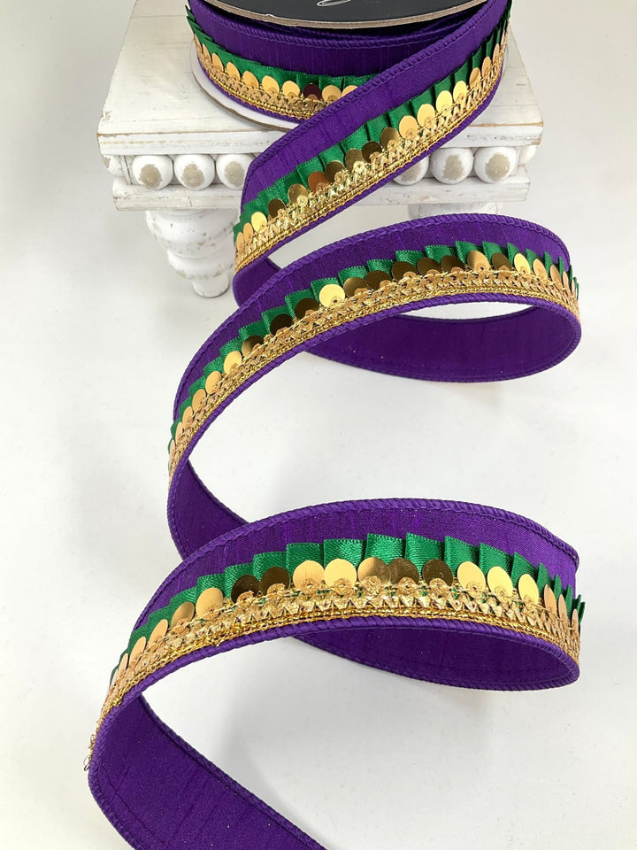 Mardi Gras Festive Frills Farrisilk Wired Ribbon - 1" - Greenery MarketRK783-58