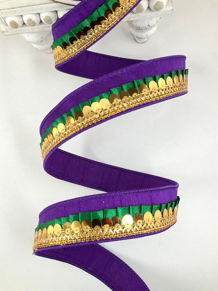 Mardi Gras Festive Frills Farrisilk Wired Ribbon - 1" - Greenery MarketRK783-58