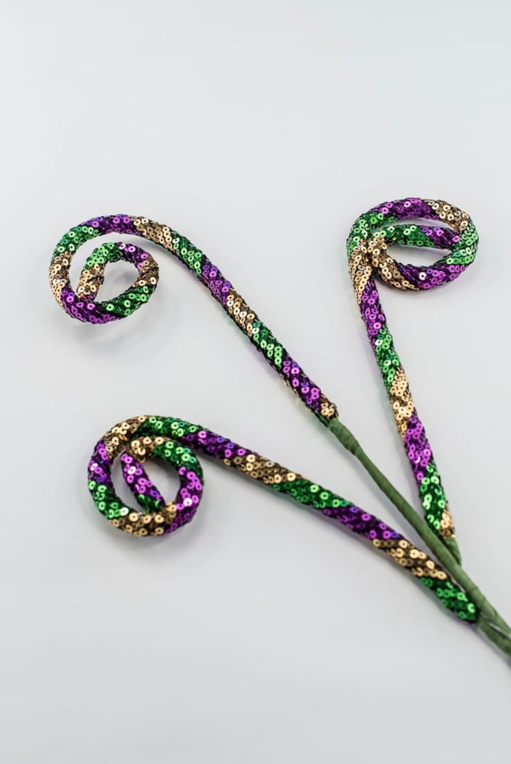 Mardi Gras Gold, Green, And Purple Sequin Spiral Curly - Greenery Market40354-GOLDGNPU