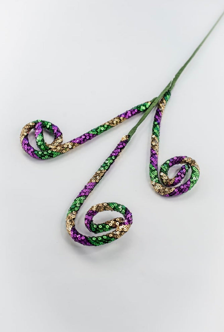 Mardi Gras Gold, Green, And Purple Sequin Spiral Curly - Greenery Market40354-GOLDGNPU
