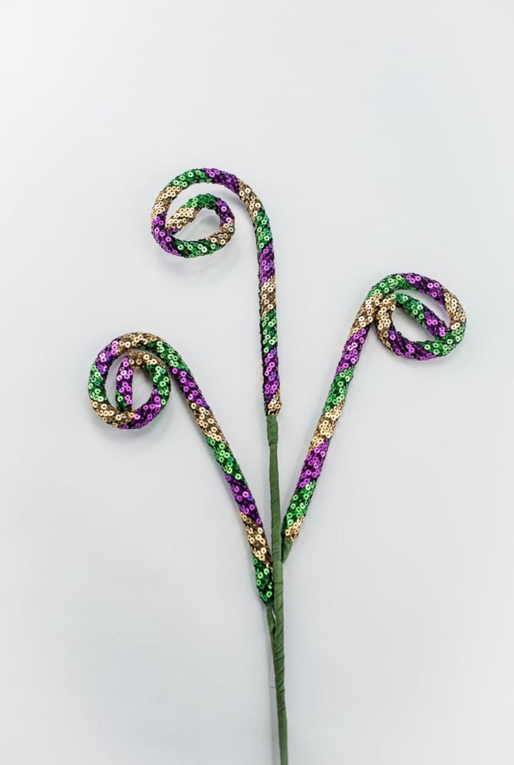 Mardi Gras Gold, Green, And Purple Sequin Spiral Curly - Greenery Market40354-GOLDGNPU