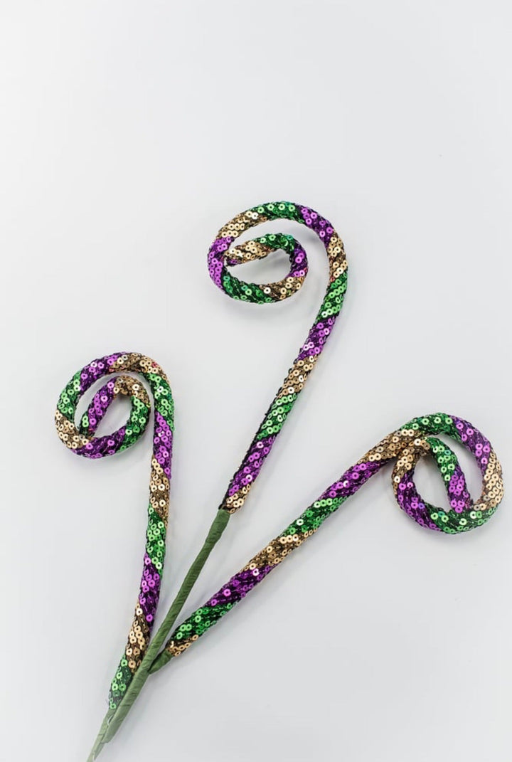 Mardi Gras Gold, Green, And Purple Sequin Spiral Curly - Greenery Market40354-GOLDGNPU
