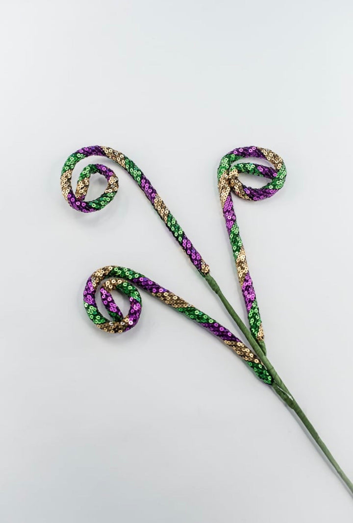 Mardi Gras Gold, Green, And Purple Sequin Spiral Curly - Greenery Market40354-GOLDGNPU