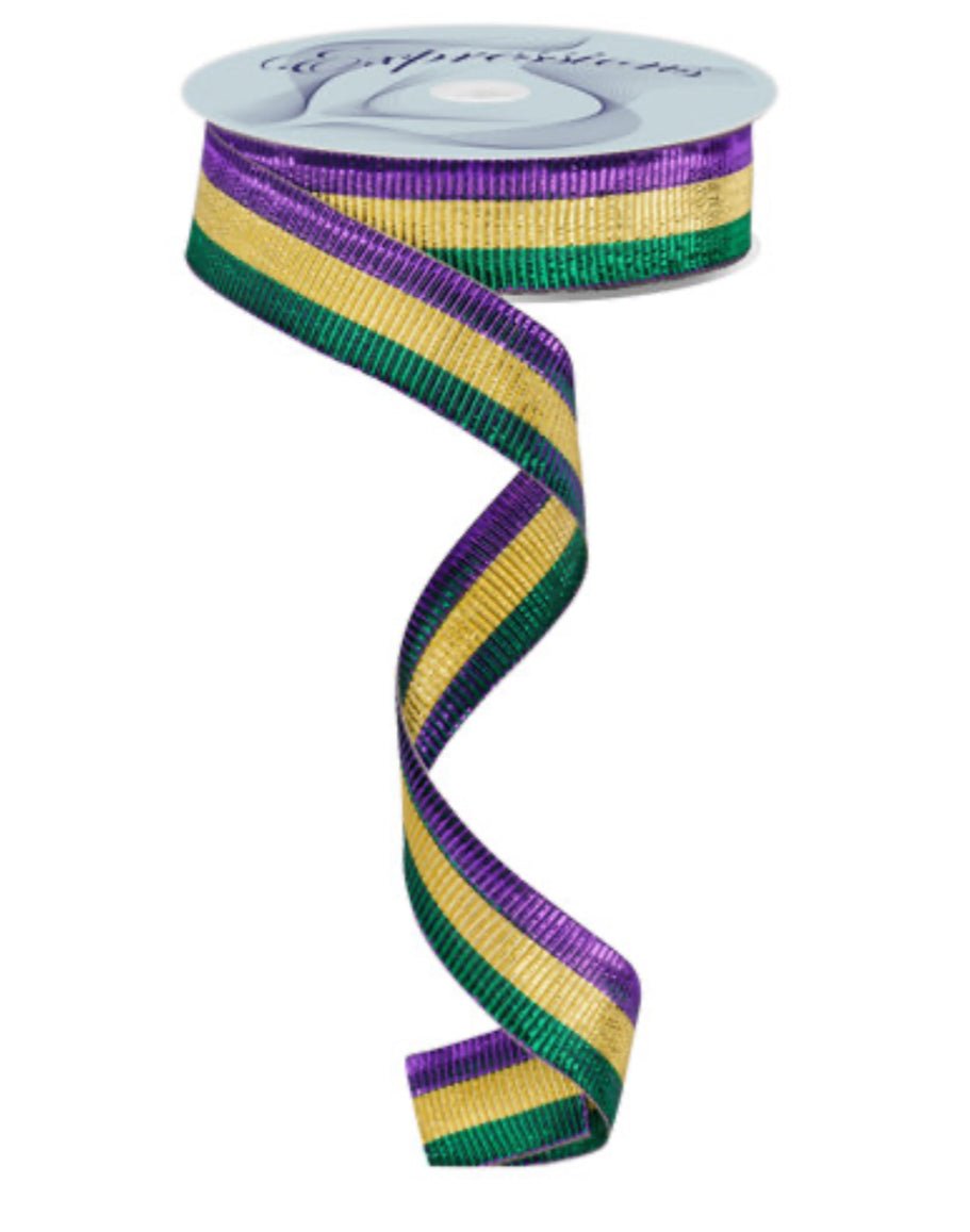 Mardi Gras holographic stripe wired ribbon 7/8” - Greenery MarketWired ribbonRN590087