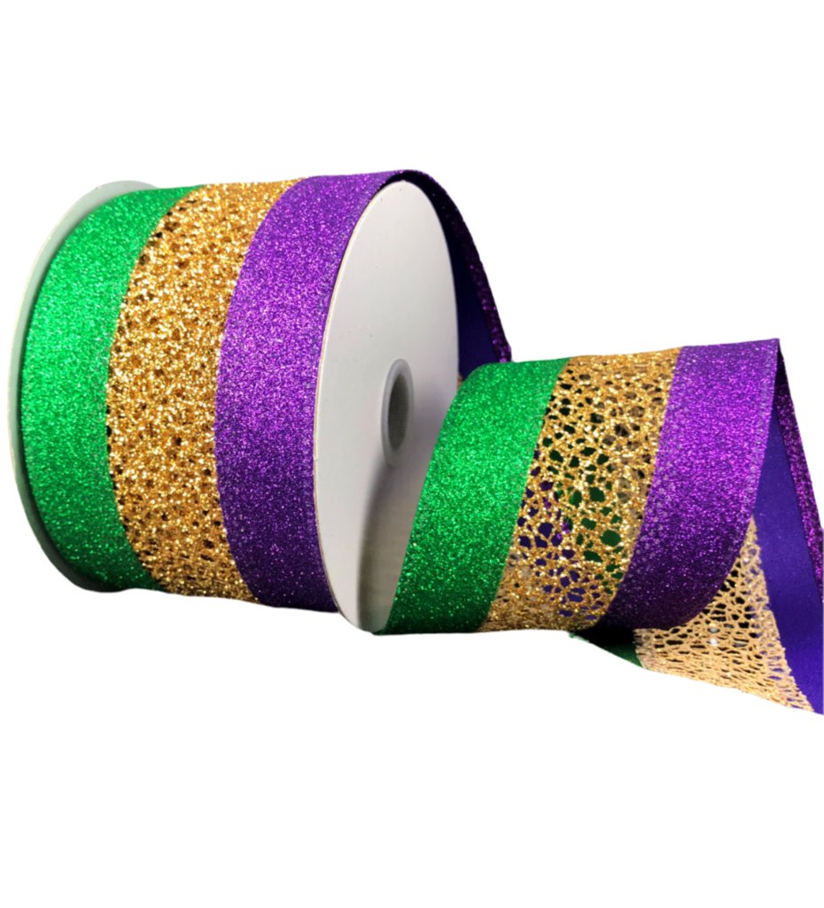 Mardi Gras mesh center wired ribbon 2.5” - Greenery MarketWired ribbon75245 - 40 - 01