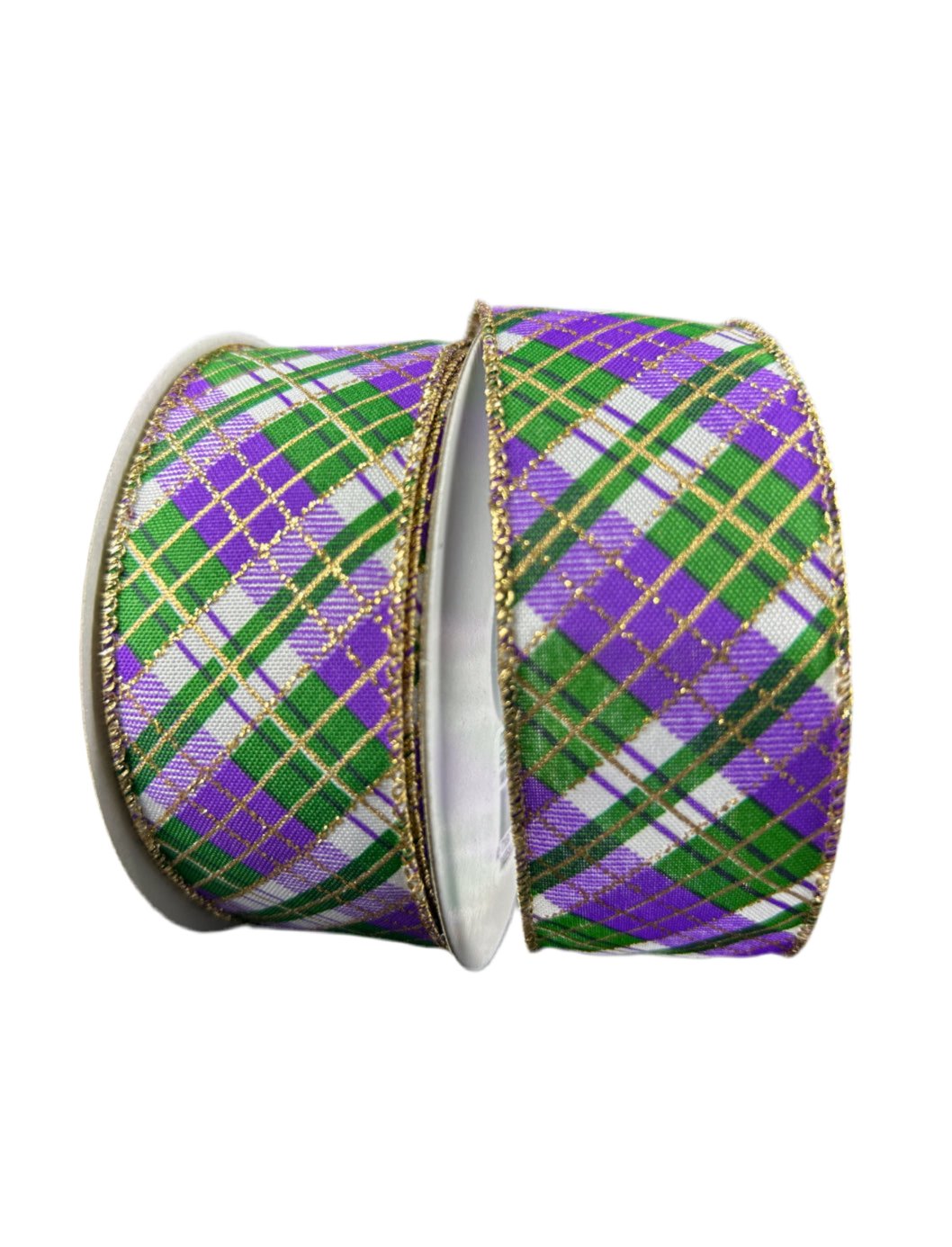 Mardi Gras plaid glitter wired ribbon 1.5” - Greenery MarketWired ribbon72424 - 09 - 01