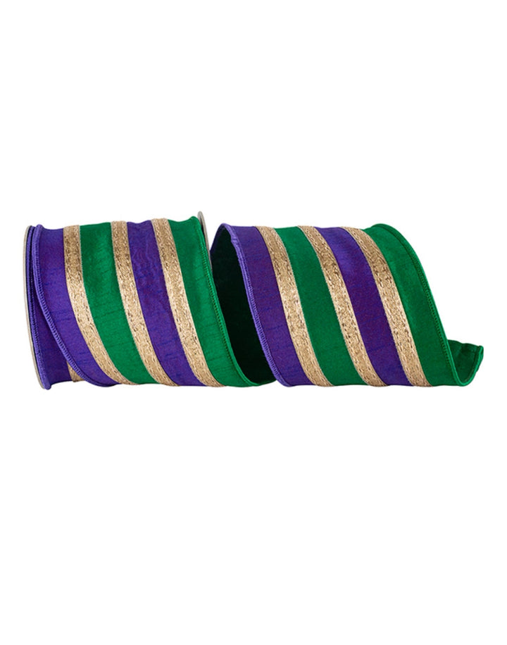 Mardi Gras Stripe Wired Ribbon 4” - Greenery MarketWired ribbon94509W-321-10D