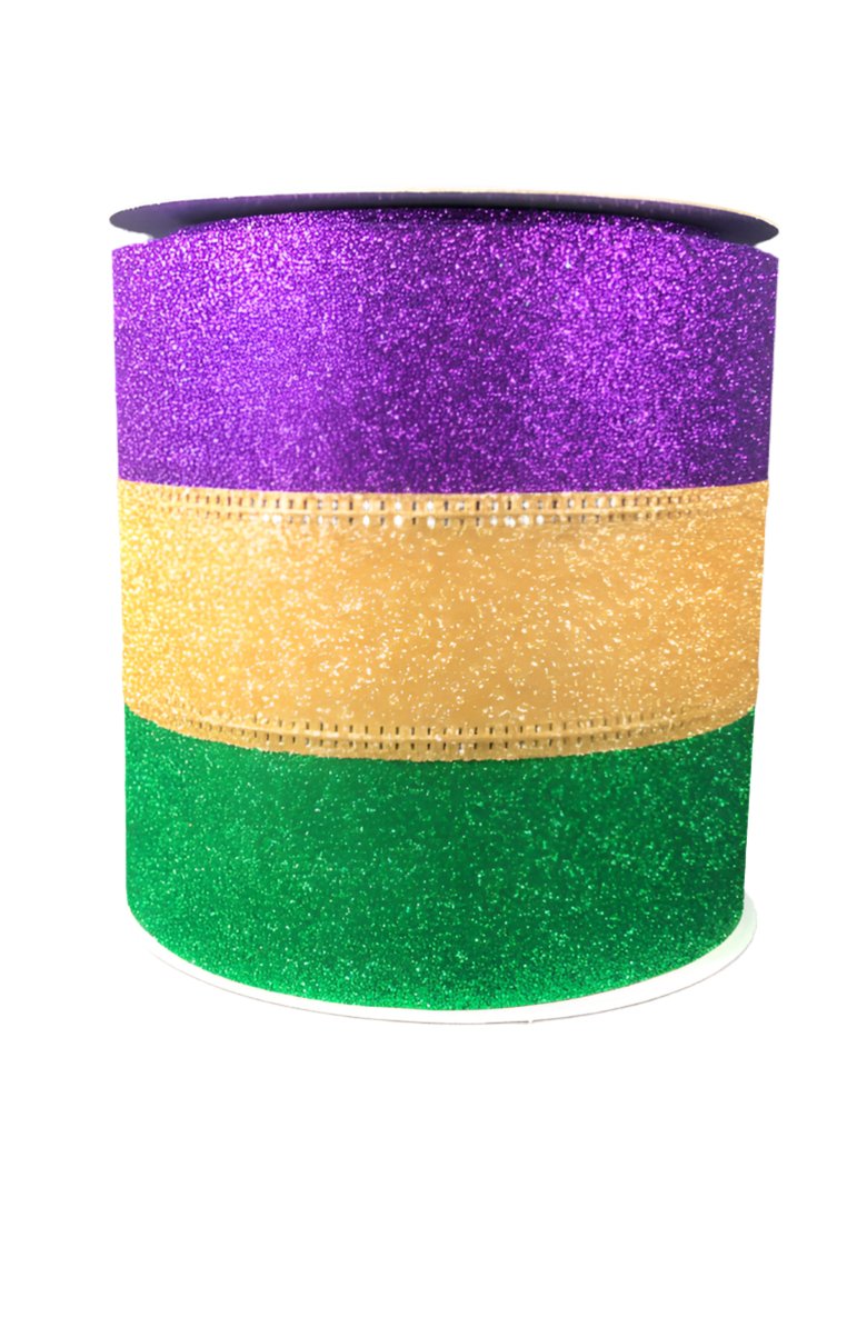 Mardi Gras stripe wired ribbon 4” - Greenery MarketWired ribbonX842304 - 17