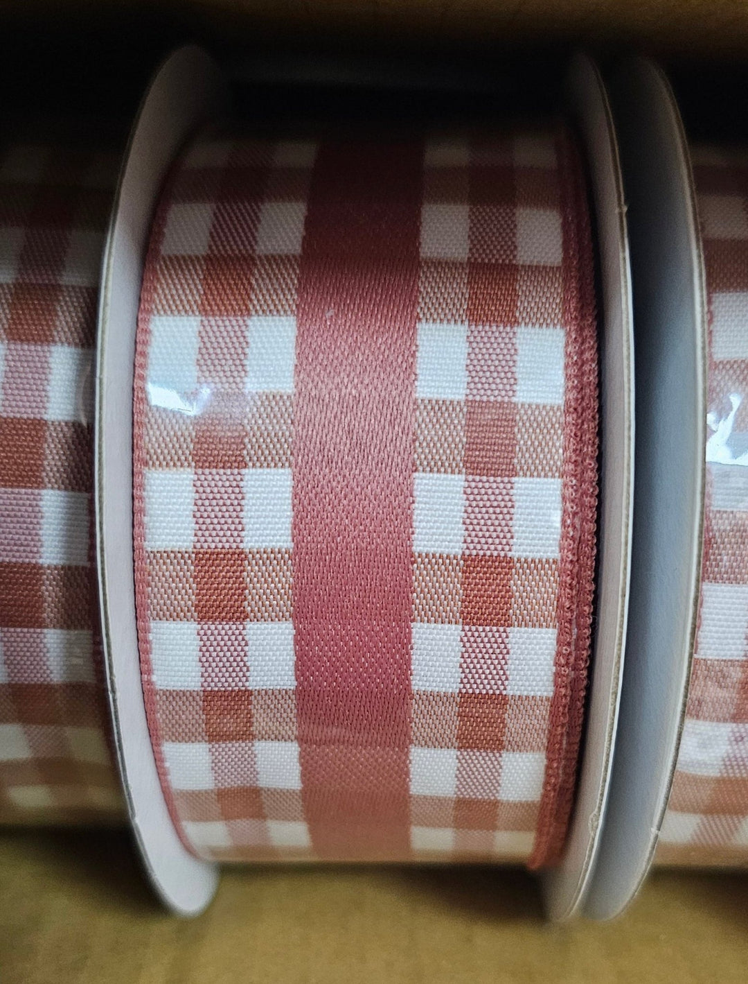 Mauve and white plaid Wired ribbon - Greenery MarketWired ribbonRw810877