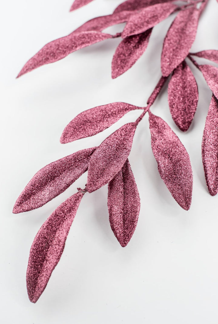 Mauve Glitter Laurel Leaves Spray - Greenery Market86483MV