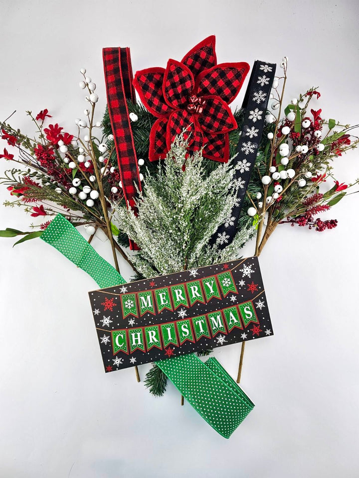 Merry Christmas red and black flannel kit with swag - Greenery Market