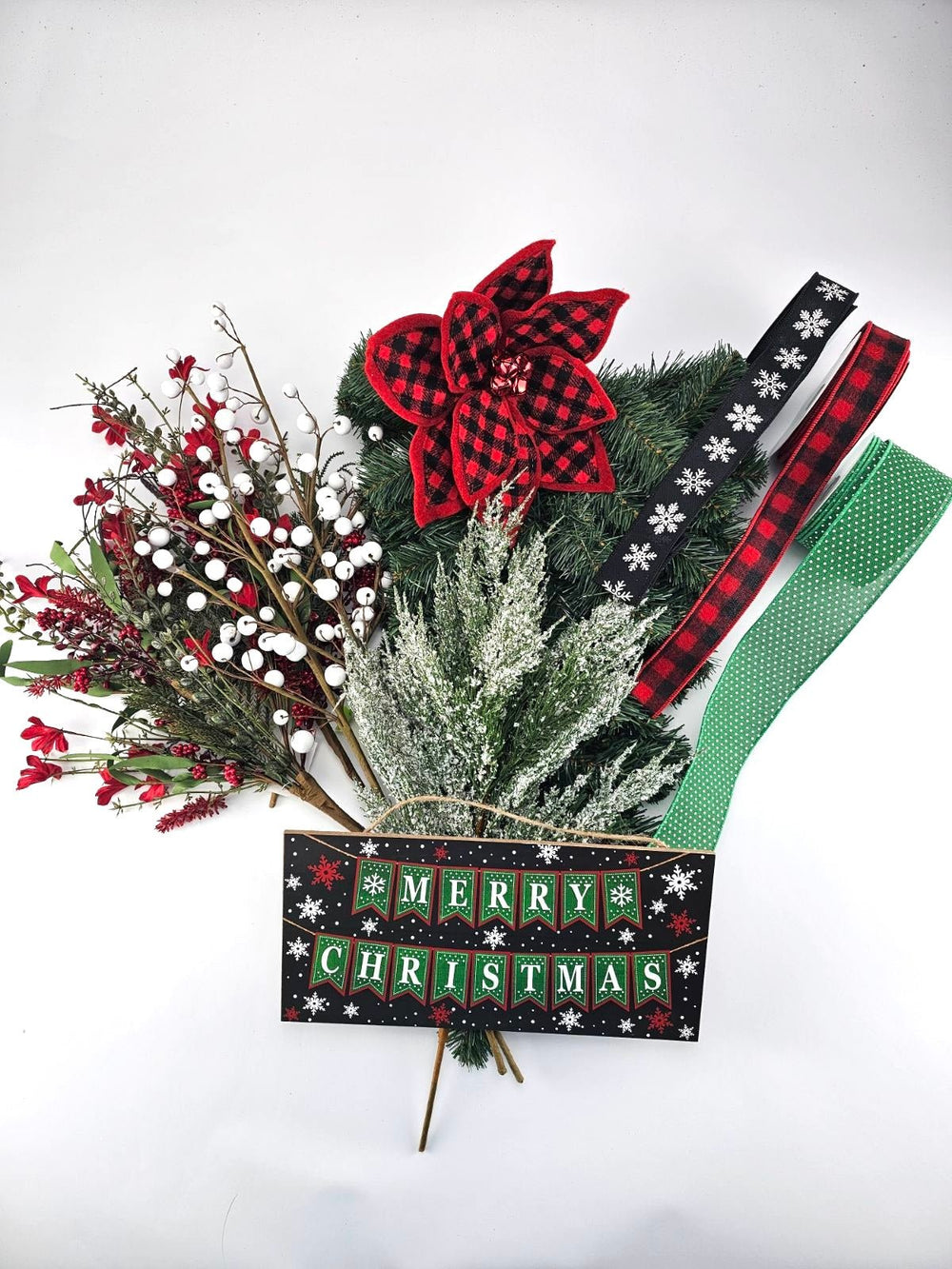 Merry Christmas red and black flannel kit with swag - Greenery Market