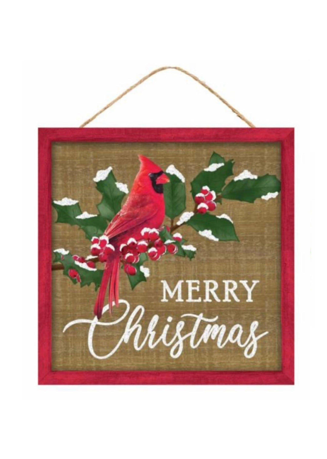 Merry Christmas sign with holly and cardinal - Greenery Marketsigns for wreathsAP8999