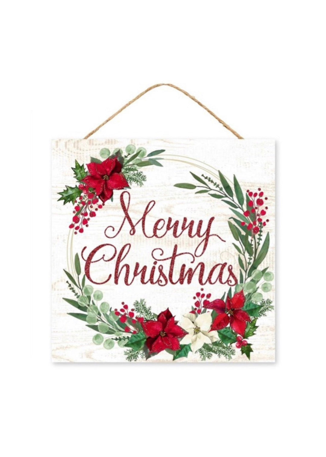 Merry Christmas sign with poinsettia and greenery - Greenery Marketsigns for wreathsAP8968