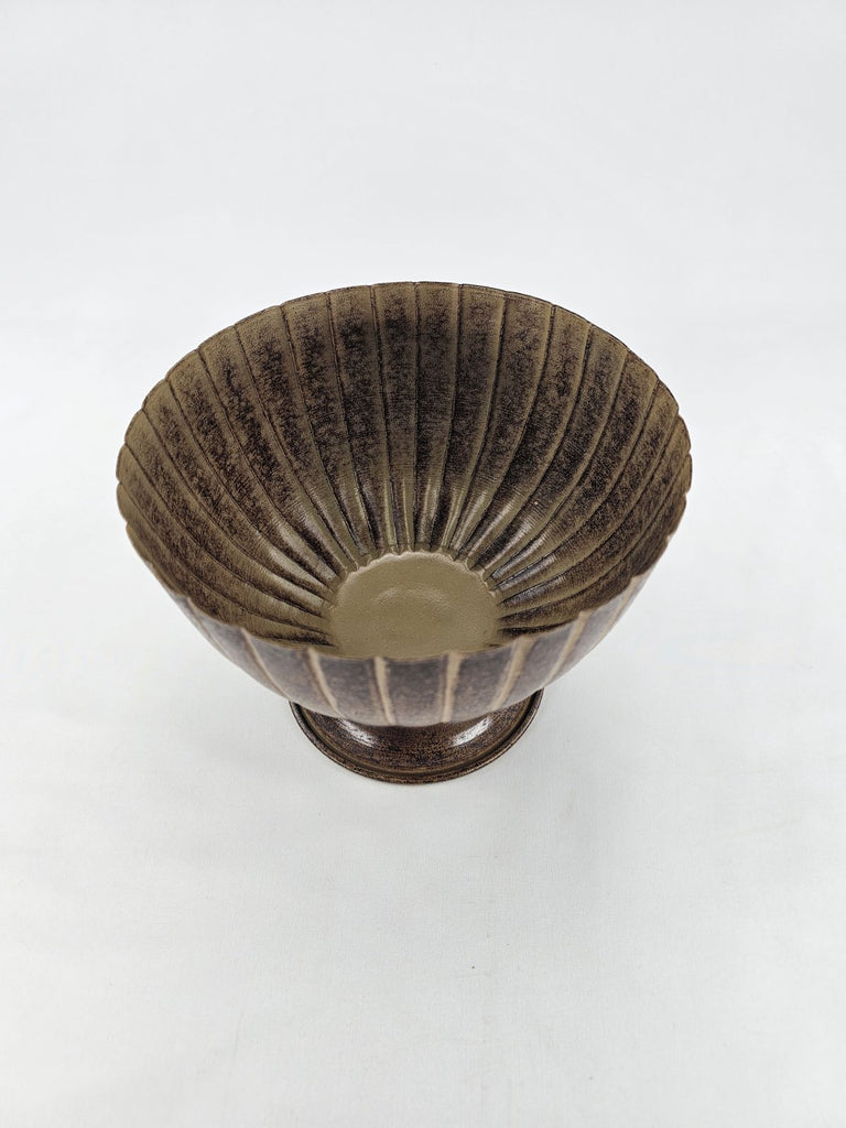 Metal compote container for floral designs tan Greenery Market