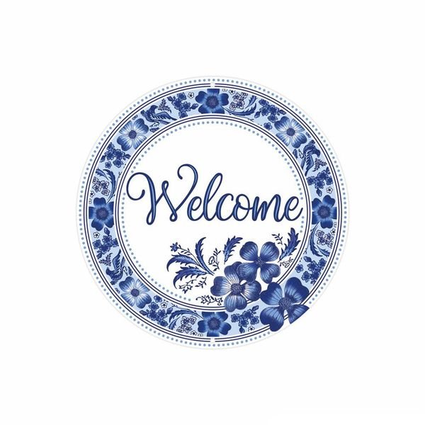 Metal, Welcome, Blue Floral Sign - 8" - Greenery MarketsignsMD1355
