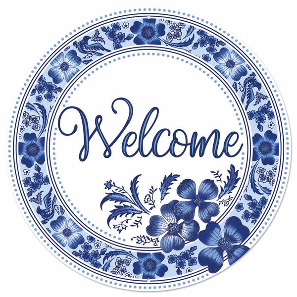 Metal Welcome Floral Sign - 12" - Greenery MarketNovelty SignsMD1356
