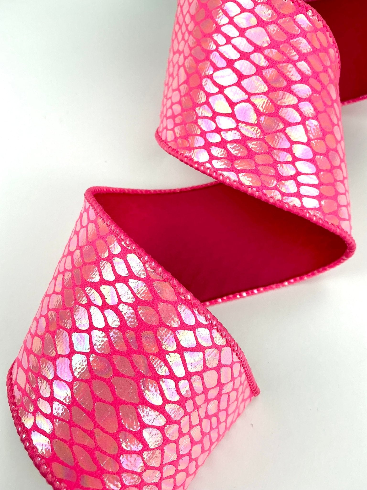 Metallic irridescent pattern wired ribbon 2.5” hot pink - Greenery Market