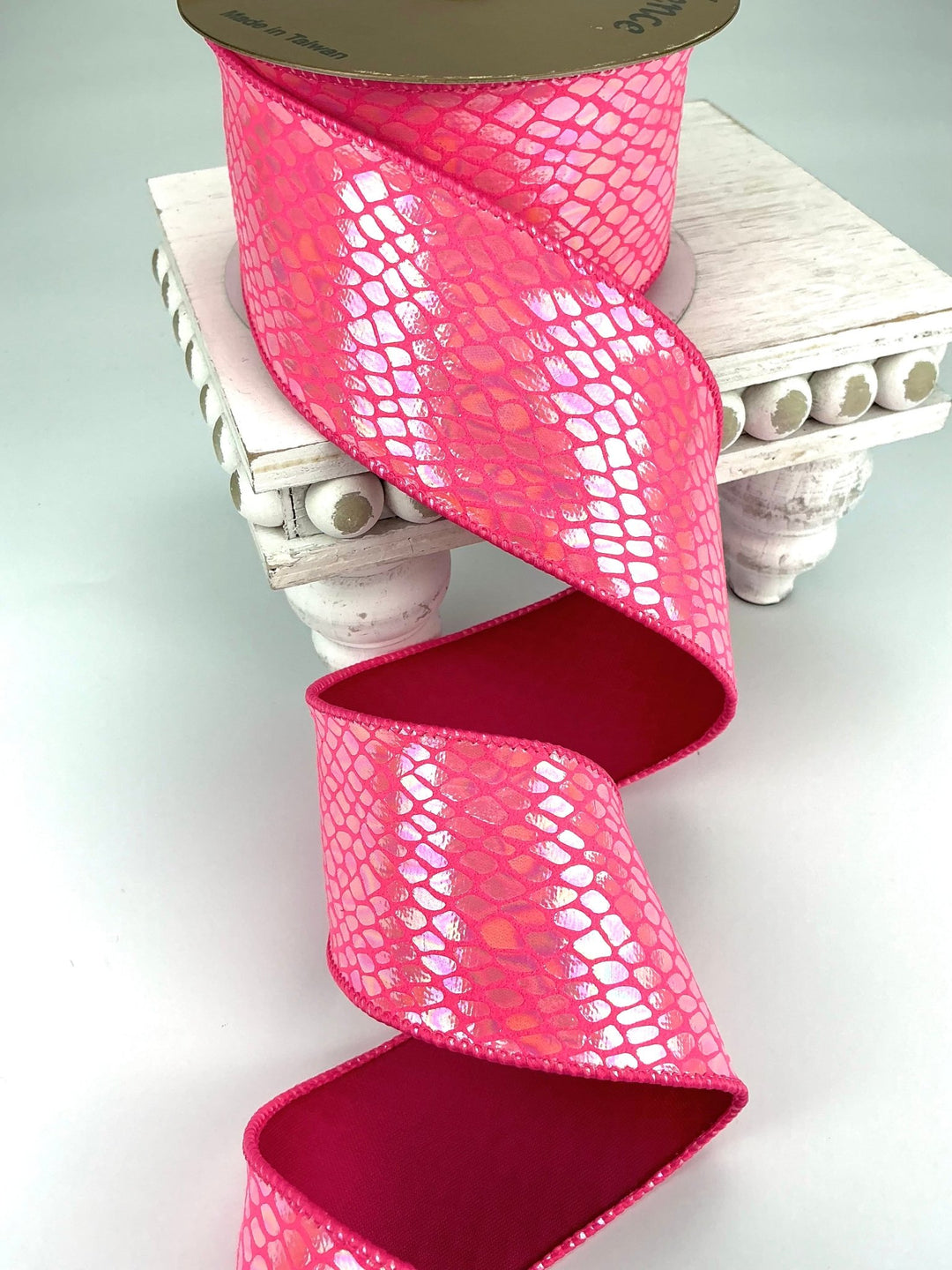 Metallic irridescent pattern wired ribbon 2.5” hot pink - Greenery MarketRibbons & Trim240273