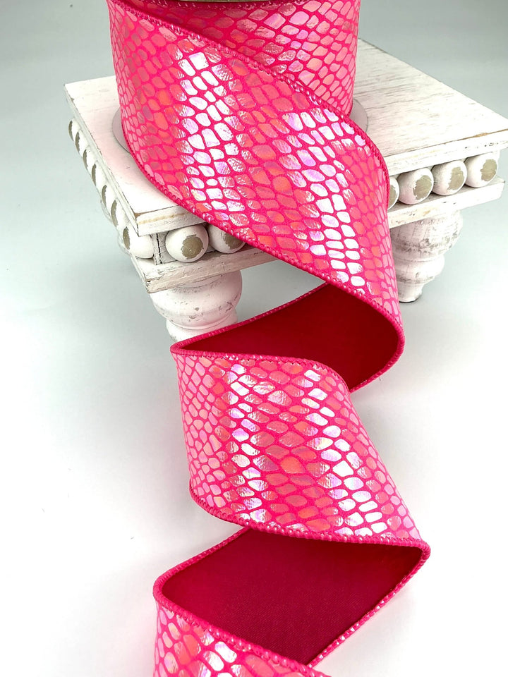 Metallic irridescent pattern wired ribbon 2.5” hot pink - Greenery MarketRibbons & Trim240273