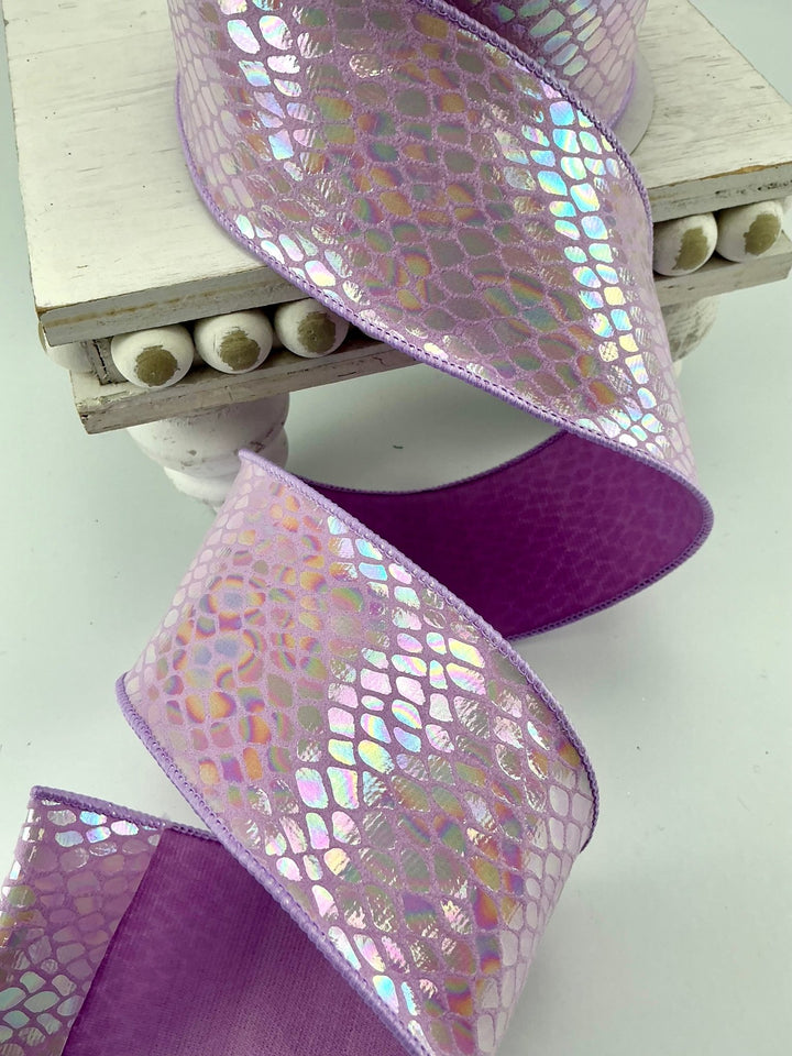 Metallic irridescent pattern wired ribbon 2.5” lavender - Greenery MarketRibbons & Trim240272