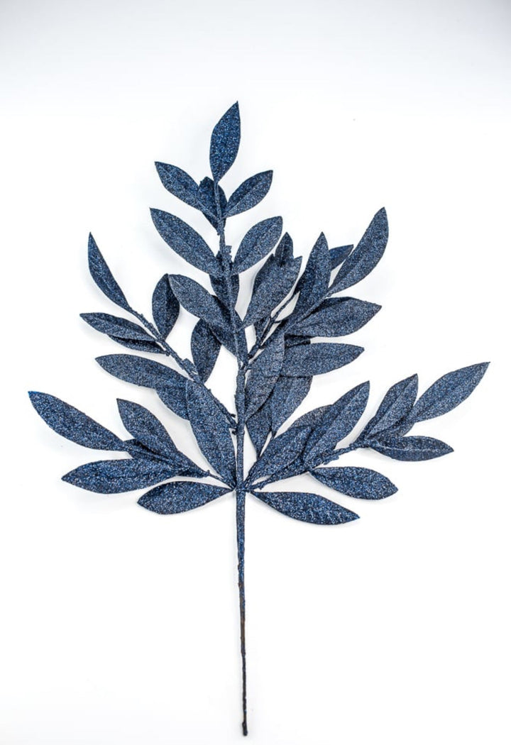 Midnight blue glittered bay leaf spray - Greenery MarketXS237019