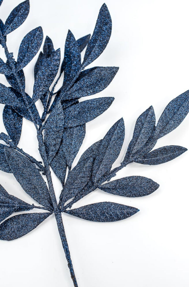 Midnight blue glittered bay leaf spray - Greenery MarketXS237019