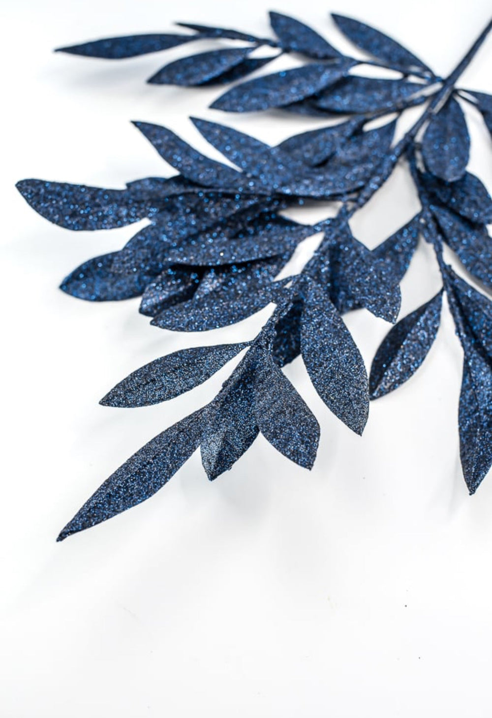 Midnight blue glittered bay leaf spray - Greenery MarketXS237019