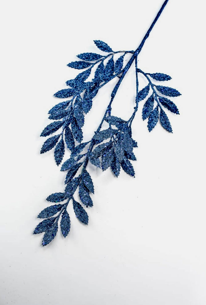 Midnight blue glittered leaf spray - Greenery MarketXS227419