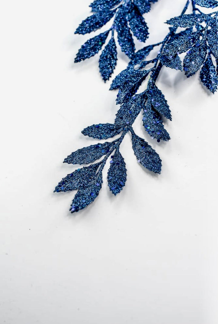 Midnight blue glittered leaf spray - Greenery MarketXS227419