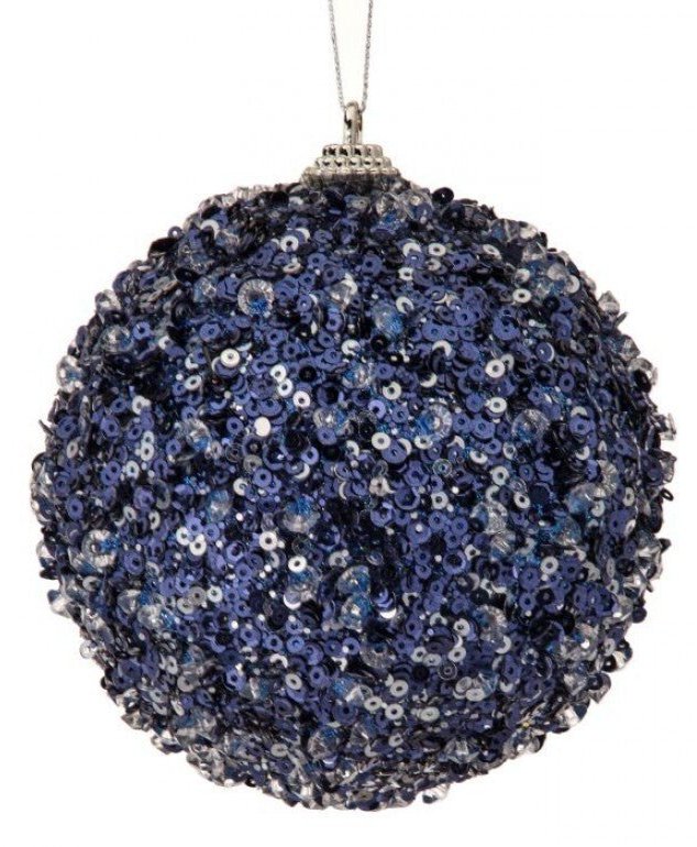 Midnight blue sequin iced ball ornament 4” - Greenery MarketMTX63818 MIDB