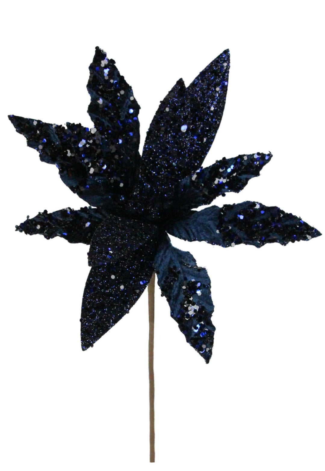 Midnight blue velvet and sequined poinsettia stem - Greenery MarketWinter and ChristmasXS3975