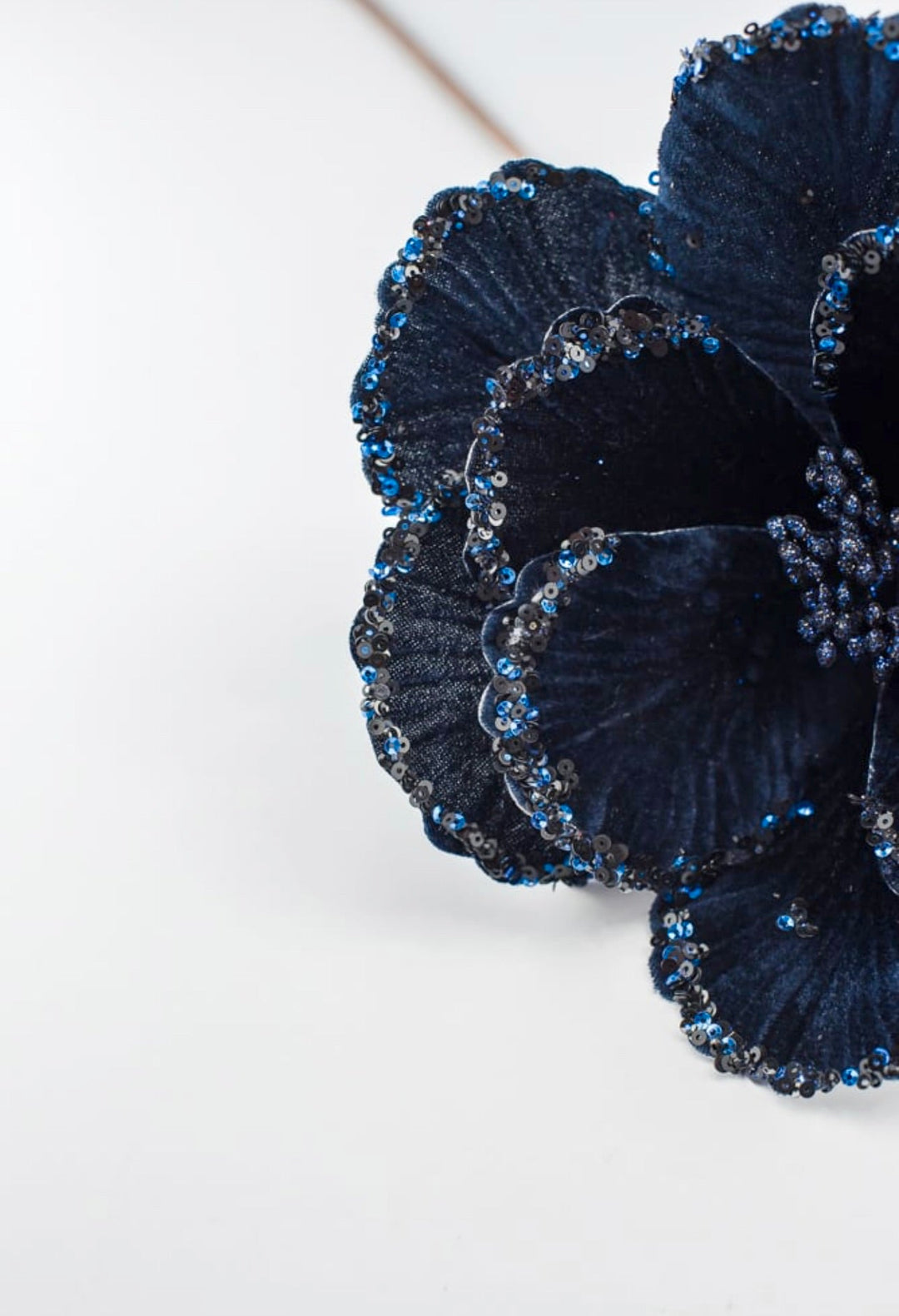 Midnight blue velvet Christmas magnolia stem with beaded edge - Greenery Marketartificial flowersMTX66900 MIDB