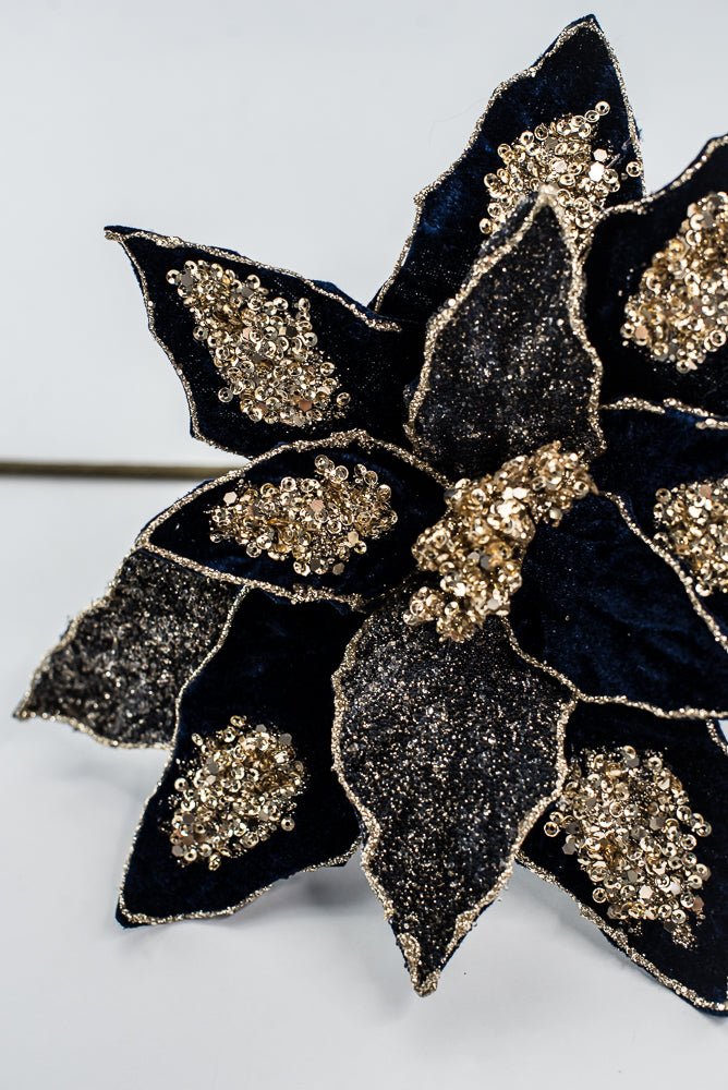 Midnight Glamour Poinsettia Spray With Sequin - 20" - Greenery MarketXF671MID