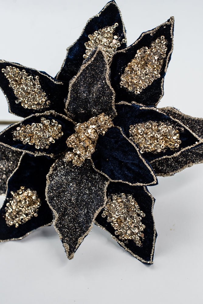 Midnight Glamour Poinsettia Spray With Sequin - 20" - Greenery MarketXF671MID