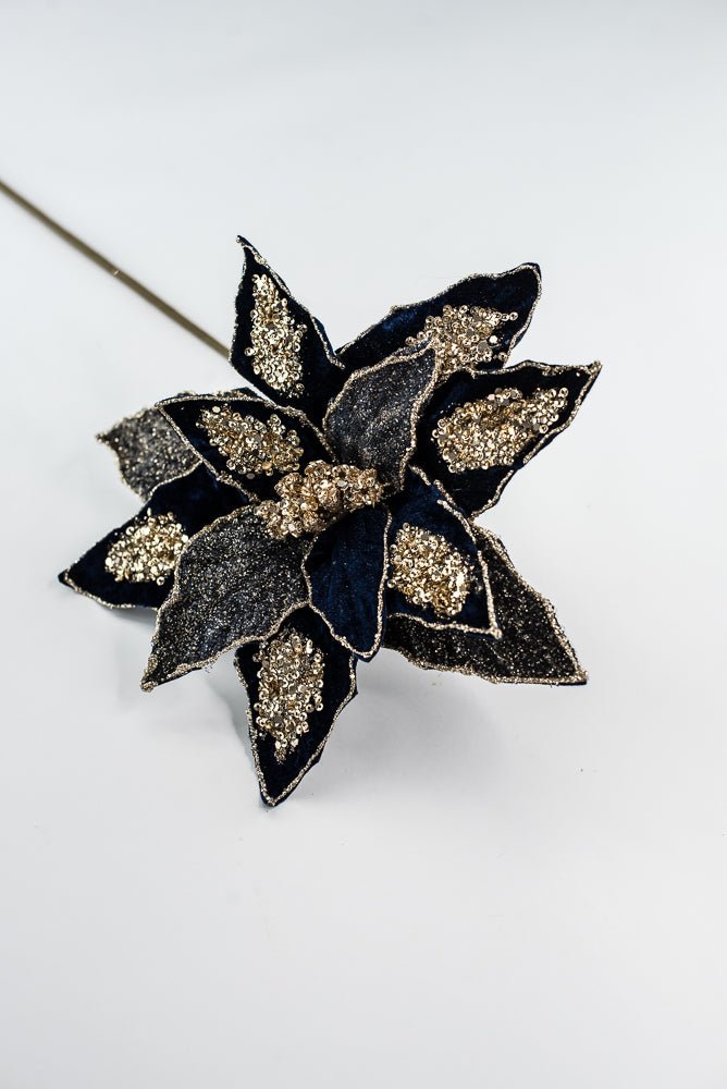 Midnight Glamour Poinsettia Spray With Sequin - 20" - Greenery MarketXF671MID